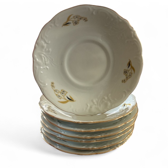 wawel Other - 7 Vintage Wawel Poland 6” White Gold Lily Of The Valley Embossed Saucer Plate